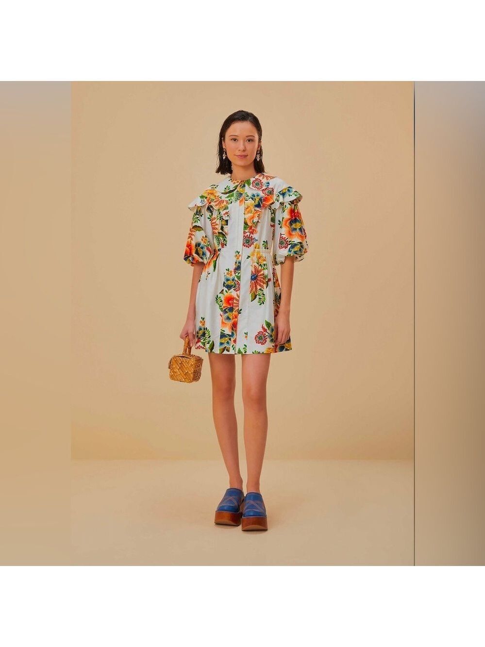 Farm Rio Off-White Delicate Garden Mini Dress
